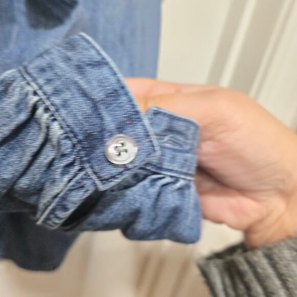 J.Crew Tie-Neck Chambray Button Down Shirt Size 0 - Picture 9 of 10